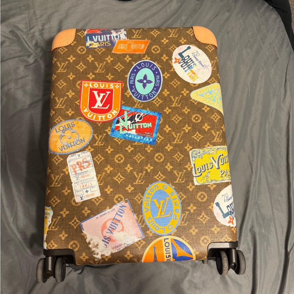 Louis Vuitton Brown Monogram Carry-On with Pink & Tan Sticker Accents